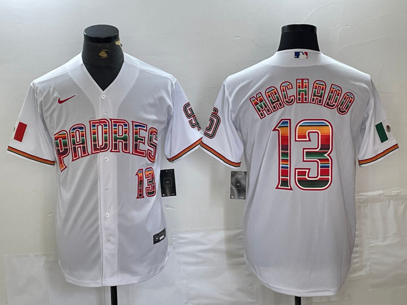 Personalized men’s san diego padres #13 manny machado mexico white cool base stitched baseball jerseys