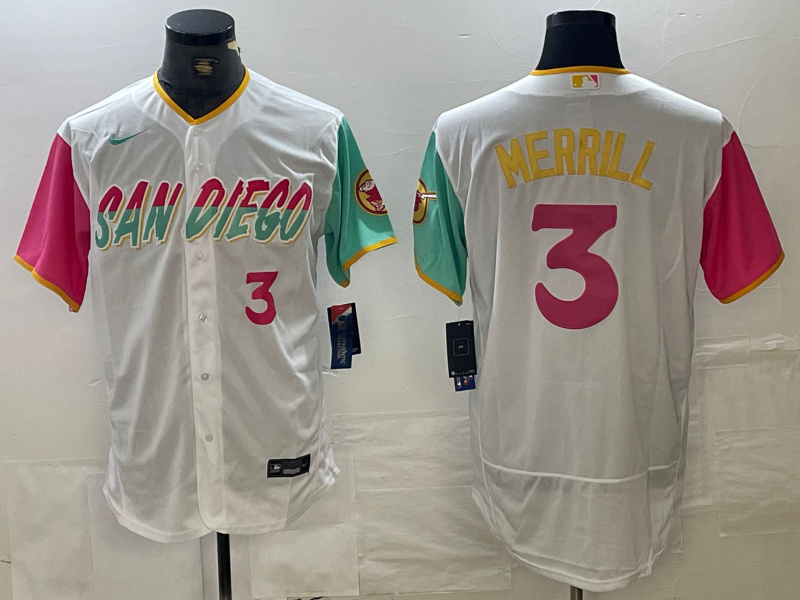 Personalized Men’s San Diego Padres #3 Jackson Merrill White City Connect Flex Base Stitched Baseball Jersey