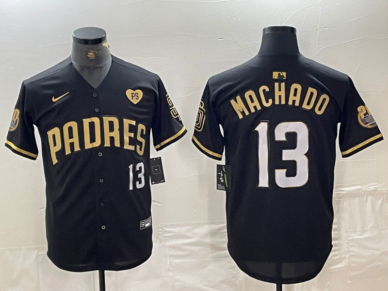 Personalized Men’s San Diego Padres #13 Manny Machado Black Gold With Patch Cool Base Stitched Baseball Jersey