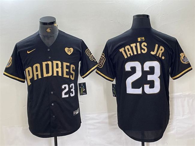 Personalized Men’s San Diego Padres #23 Fernando Tatis Jr. Black Gold With Patch Cool Base Stitched Baseball Jersey