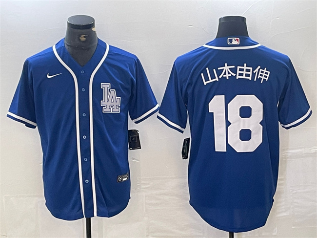 Personalized Men’s Los Angeles Dodgers #18 山本由伸  Yoshinobu Blue Cool Base Stitched Baseball Jersey