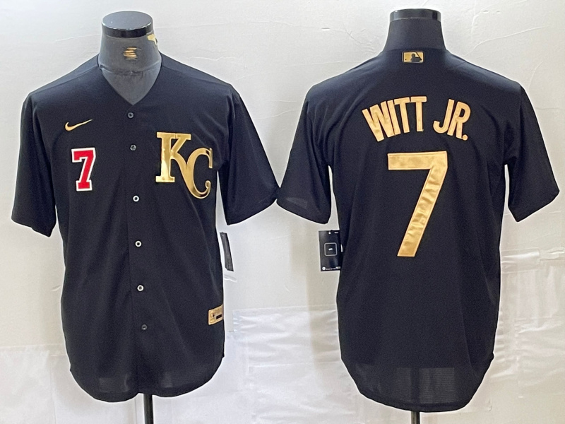 Personalized Men’s Kansas City Royals #7 Bobby Witt Jr. Black Cool Base Stitched Jersey 3