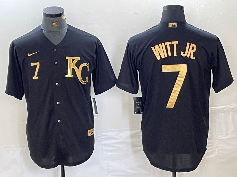 Personalized Men’s Kansas City Royals #7 Bobby Witt Jr. Black Cool Base Stitched Jersey 4