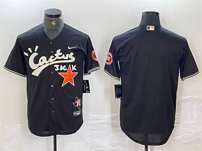 Personalized Men’s Houston Astros Blank Black Cactus Jack Premier Limited Stitched Baseball Jersey
