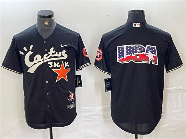 Personalized Men’s Houston Astros Team Big Logo Black Cactus Jack Premier Limited Stitched Baseball Jersey