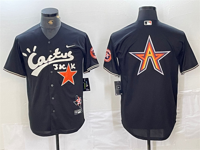 Personalized Men’s Houston Astros Team Big Logo Black Cactus Jack Premier Limited Stitched Baseball Jersey 2