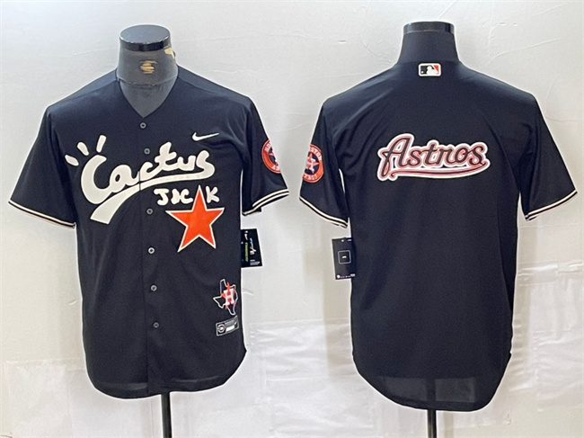 Personalized Men’s Houston Astros Team Big Logo Black Cactus Jack Premier Limited Stitched Baseball Jersey 3