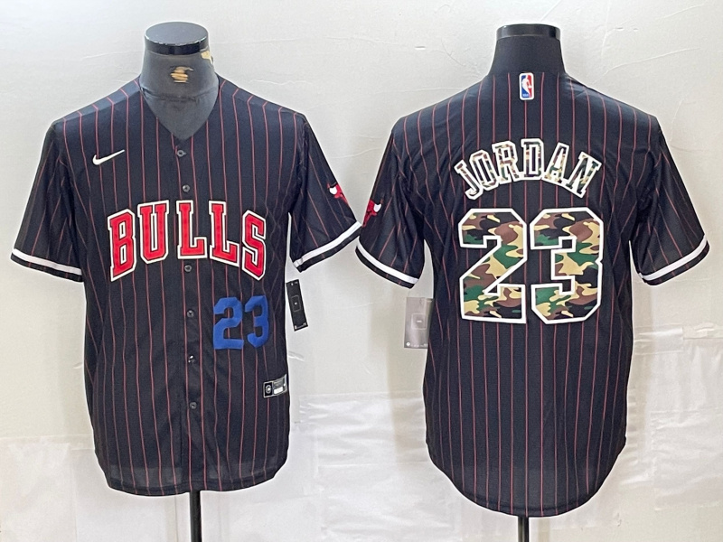 Personalized Men’s Chicago Bulls #23 Michael Jordan Gray Camo Cool Base Stitched Baseball Jersey 1