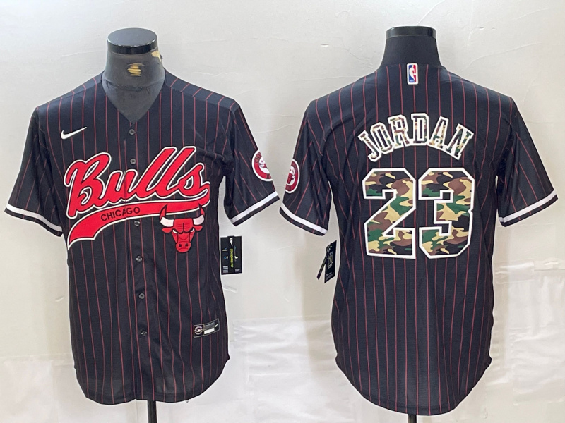 Personalized Men’s Chicago Bulls #23 Michael Jordan Gray Camo Cool Base Stitched Baseball Jersey 2