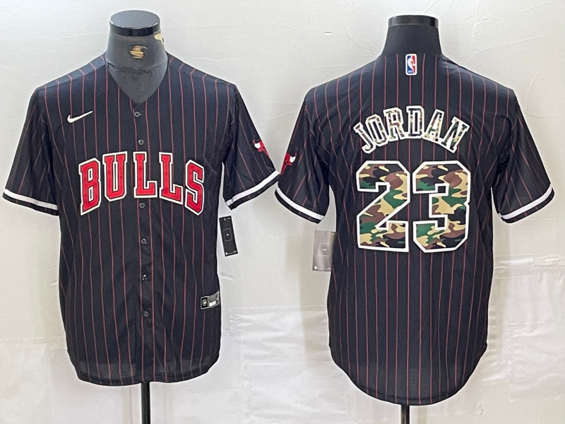 Personalized Men’s Chicago Bulls #23 Michael Jordan Gray Camo Cool Base Stitched Baseball Jersey 5