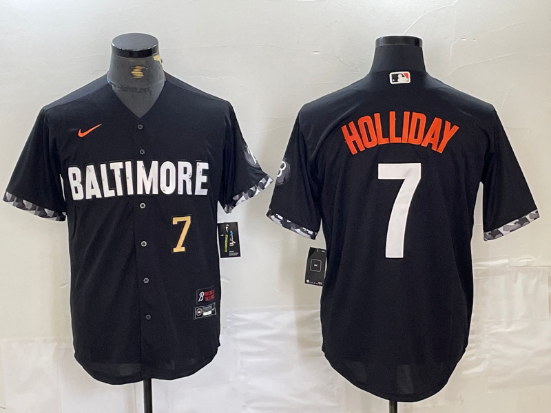 Personalized Men’s Baltimore Orioles #7 Jackson Holliday Black 2023 City Connect Cool base jerseys 4