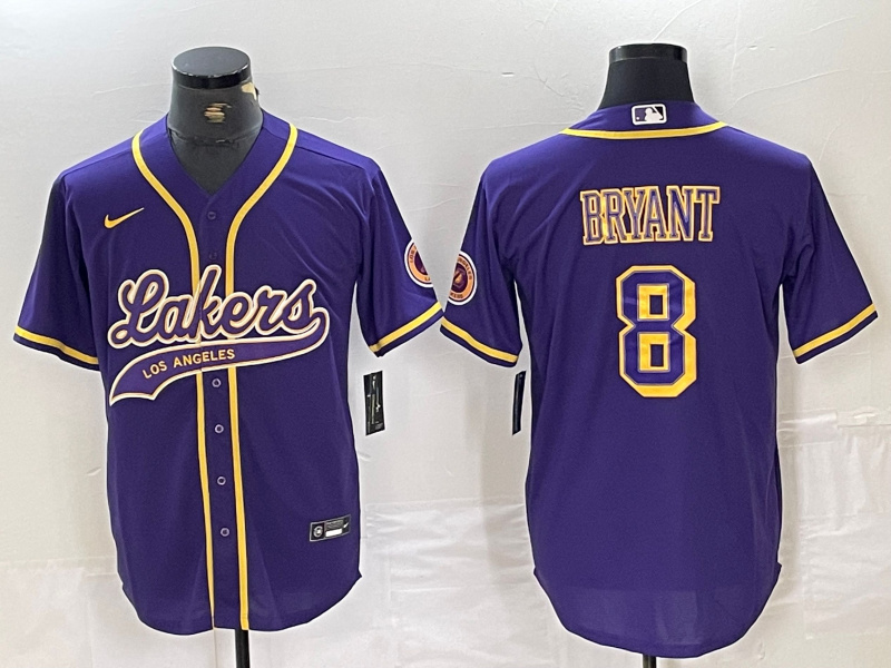 Personalized Men’s Los Angeles Lakers #8 Kobe Bryant Purple Cool Base Stitched Baseball Jersey 6