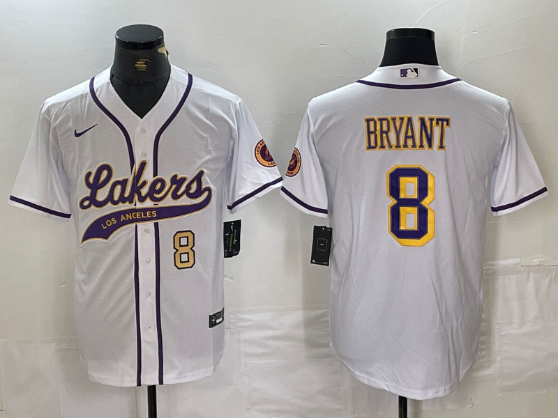Personalized Men’s Los Angeles Lakers #8 Kobe Bryant White Cool Base Stitched Baseball Jerseys 5