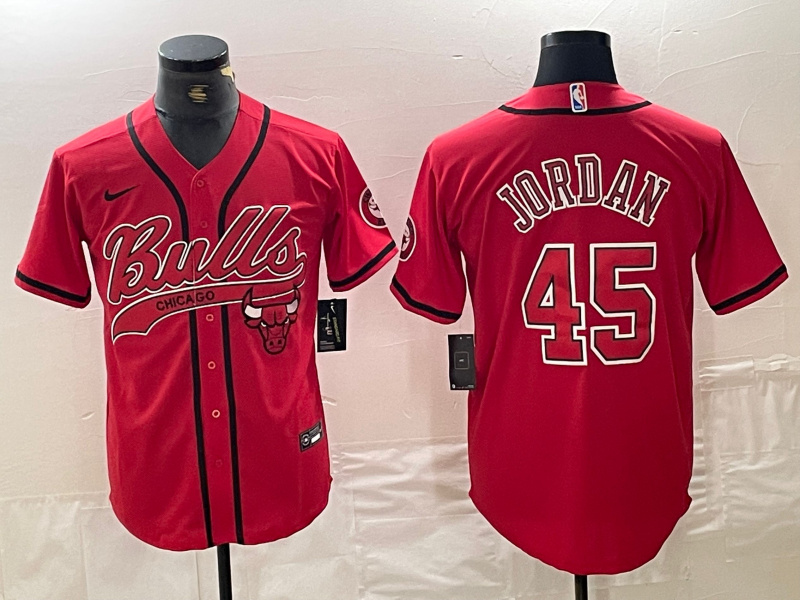 Personalized Men’s Chicago Bulls #45 Michael Jordan Red Cool Base Stitched Baseball Jersey