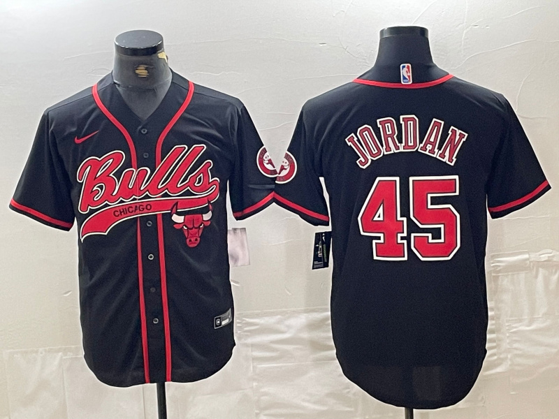 Personalized Men’s Chicago Bulls #45 Michael Jordan Black Cool Base Stitched Baseball Jersey