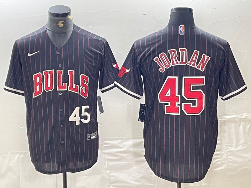 Personalized Men’s Chicago Bulls #45 Michael Jordan Number Black Pinstripe Cool Base Stitched Baseball Jersey