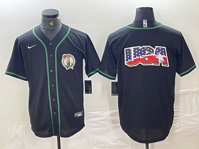 Personalized Men’s Boston Celtics Black With Patch Cool Base Stitched Baseball Jerseys