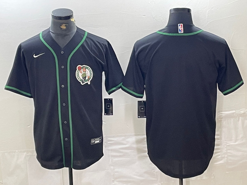 Personalized Men’s Boston Celtics Black With Patch Cool Base Stitched Baseball Jersey 3