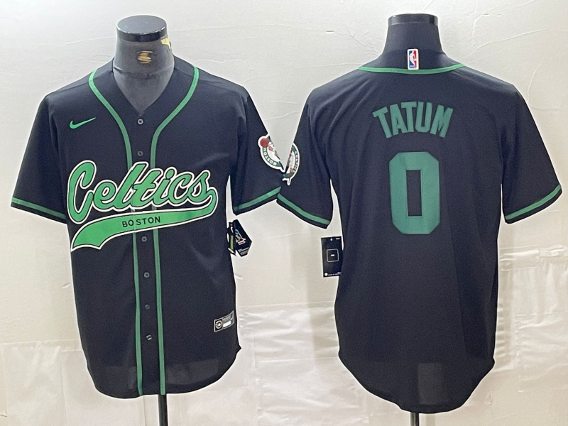 Personalized Men’s Boston Celtics #0 Jayson Tatum Black Cool Base Stitched Baseball Jersey