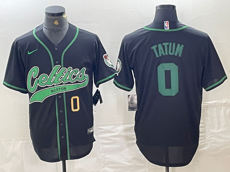 Personalized Men’s Boston Celtics #0 Jayson Tatum Number Black Cool Base Stitched Baseball Jersey