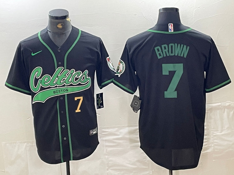 Personalized Men’s Boston Celtics #7 Jaylen Brown Number Black Cool Base Stitched Baseball Jersey
