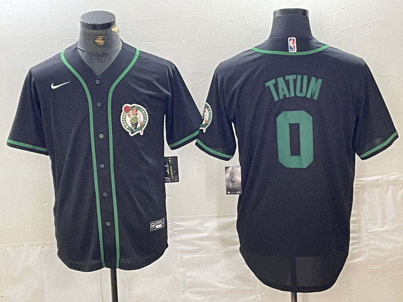 Personalized Men’s Boston Celtics #0 Jayson Tatum Black With Patch Cool Base Stitched Baseball Jersey