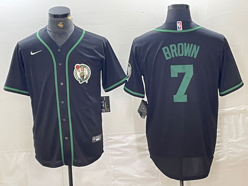 Personalized Men’s Boston Celtics #7 Jaylen Brown Black With Patch Cool Base Stitched Baseball Jersey