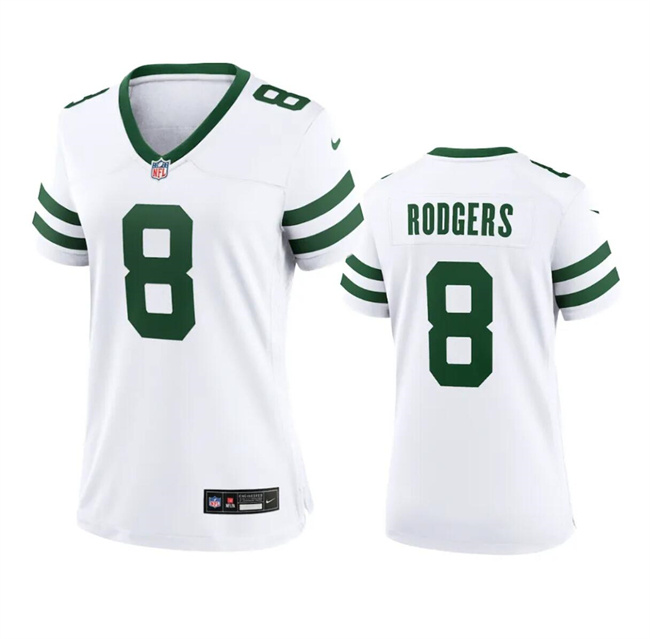 Personalized Women’s New York Jets #8 Aaron Rodgers White 2024 Stitched Football Jersey(Run Small)