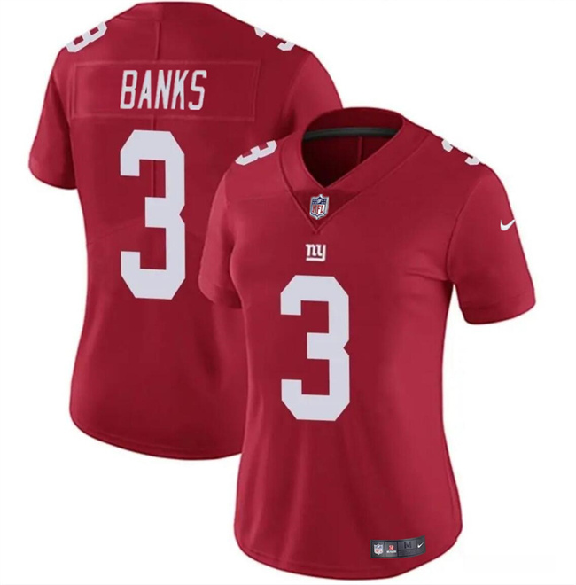 Personalized Women’s New York Giants #3 Deonte Banks Red Stitched Jersey(Run Small)