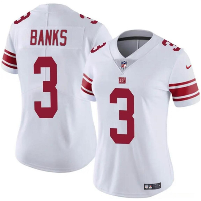 Personalized Women’s New York Giants #3 Deonte Banks White Stitched Jersey(Run Small)