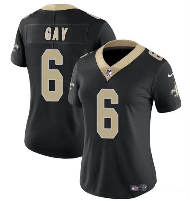 Personalized Women’s New Orleans Saints #6 Willie Gay Black Stitched Game Jersey(Run Small)