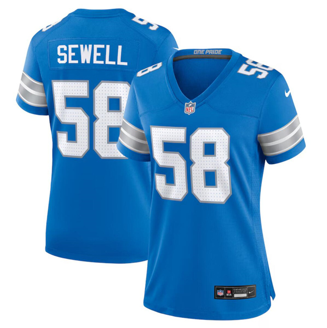 Personalized Women’s Detroit Lions #58 Penei Sewell Blue Stitched Jersey(Run Smaller)
