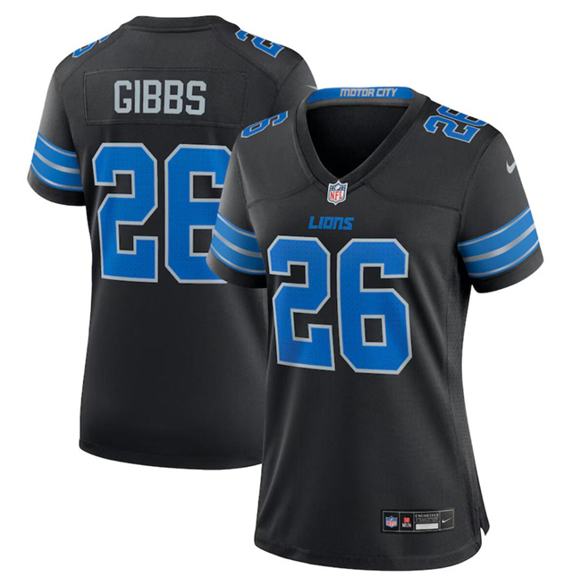 Personalized Women’s Detroit Lions #26 Jahmyr Gibbs Black 2nd Alternate Stitched Jersey(Run Smaller)