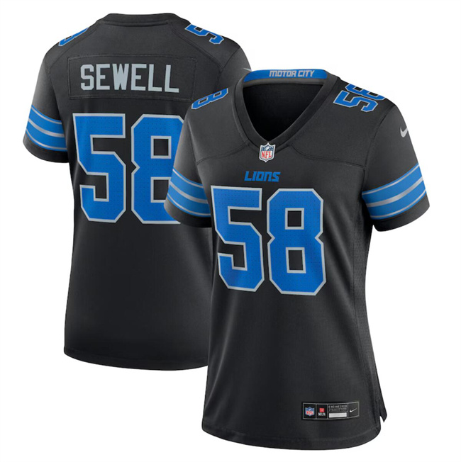 Personalized Women’s Detroit Lions #58 Penei Sewell Black 2nd Alternate Stitched Jersey(Run Smaller)