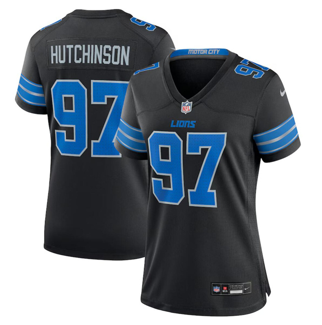 Personalized Women’s Detroit Lions #97 Aidan Hutchinson Black 2nd Alternate Stitched Jersey(Run Smaller)
