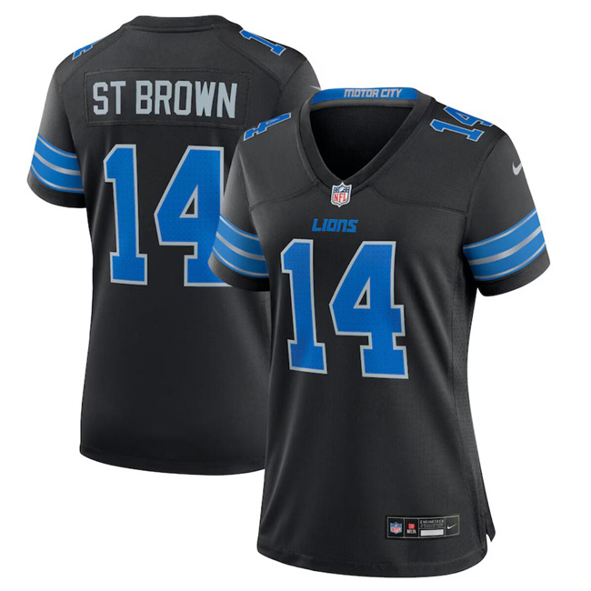 Personalized Women’s Detroit Lions #14 Amon-Ra St. Brown Black 2nd Alternate Stitched Jersey(Run Smaller)