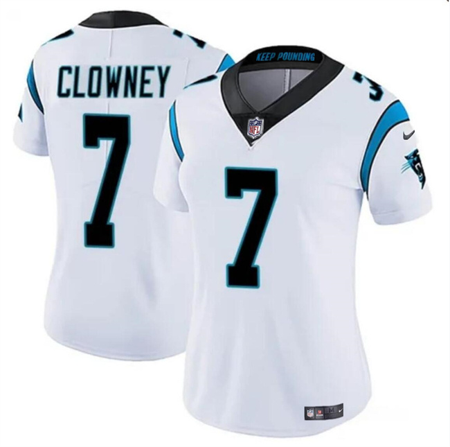 Personalized Women’s Carolina Panthers #7 Jadeveon Clowney White Stitched Jersey(Run Small)