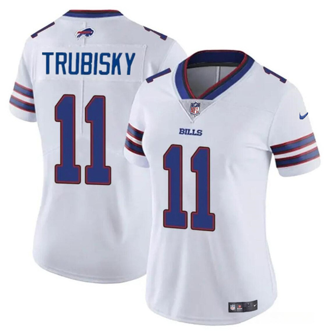 Personalized Women’s Buffalo Bills #11 Mitch Trubisky White Stitched Football Jersey(Run Small)
