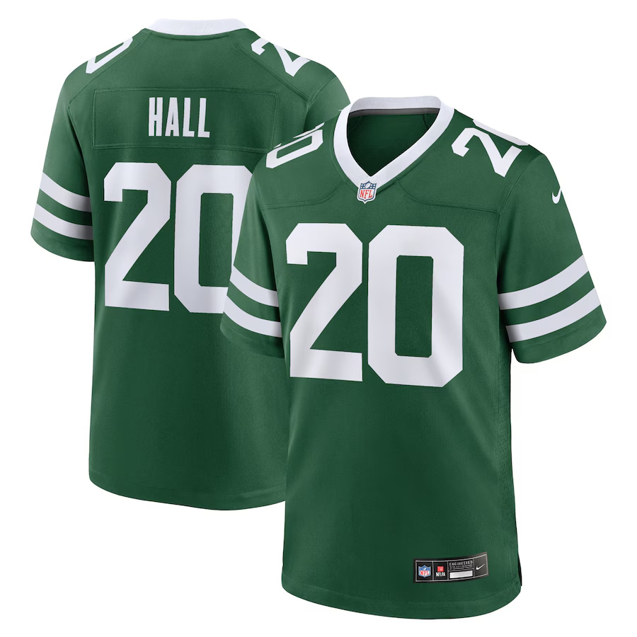 Personalized Men’s New York Jets #20 Breece Hall Green Throwback Stitched Game Jersey
