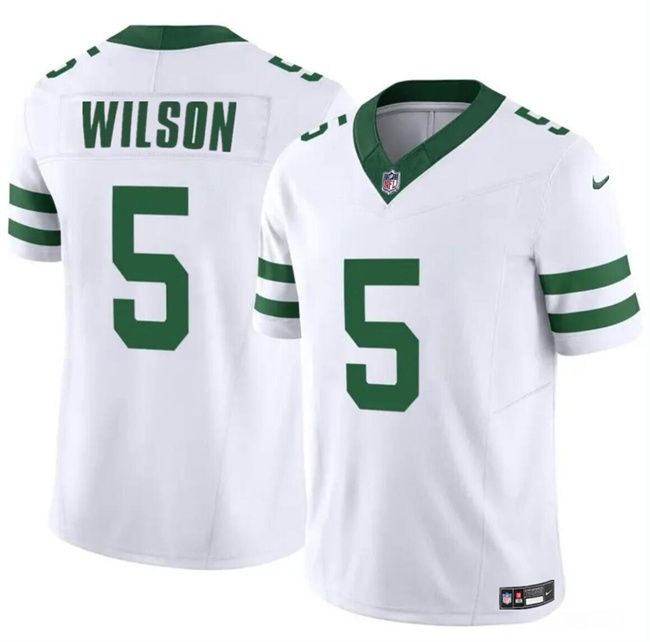Personalized Men’s New York Jets #5 Garrett Wilson White 2023 F.U.S.E Throwback Limited Stitched Jersey