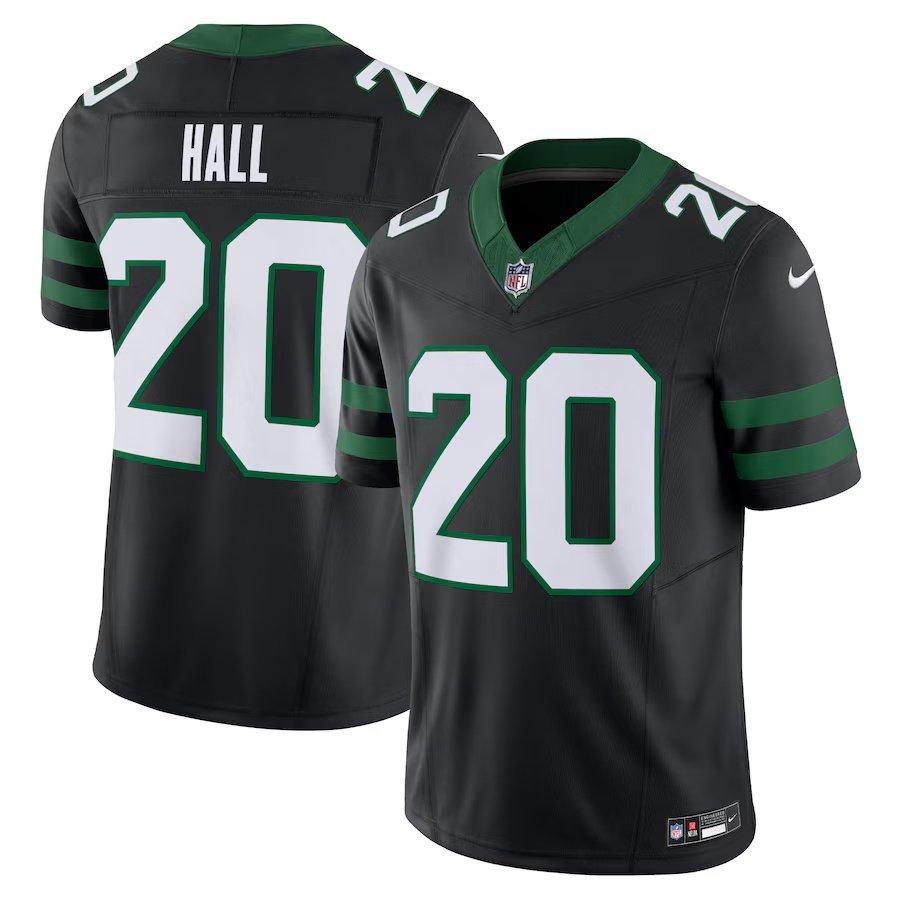 Personalized Men’s New York Jets #20 Breece Hall Black 2023 F.U.S.E. Limited Throwback Stitched Jersey