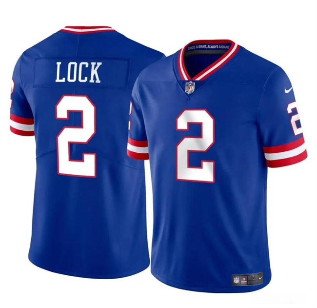 Personalized Men’s New York Giants #2 Drew Lock Blue Throwback Untouchable Limited Stitched Jersey