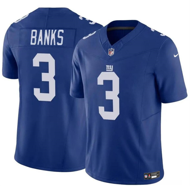 Personalized Men’s New York Giants #3 Deonte Banks Blue 2023 F.U.S.E. Untouchable Limited Stitched Jersey