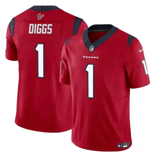 Personalized Men’s Houston Texans #1 Stefon Diggs Red 2024 F.U.S.E Untouchable Stitched Football Jersey