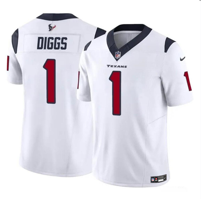 Personalized Men’s Houston Texans #1 Stefon Diggs White 2024 F.U.S.E Untouchable Stitched Football Jersey