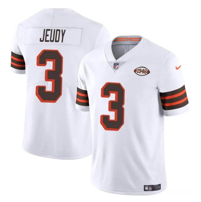 Personalized Men’s Cleveland Browns #3 Jerry Jeudy White 1946 Collection Limited Stitched Football Jersey