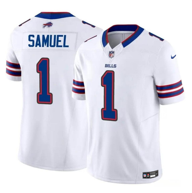 Personalized Men’s Buffalo Bills #1 Curtis Samuel White 2023 F.U.S.E. Untouchable Limited Stitched Football Jersey