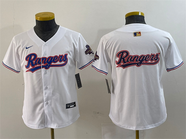 Personalized Youth Texas Rangers Team Big Logo White Gold Stitched Baseball Jersey