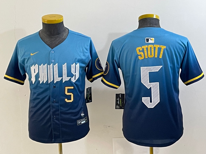 Personalized Youth Philadelphia Phillies #5 Bryson Stott Blue 2024 City Connect Limited Stitched Jersey
