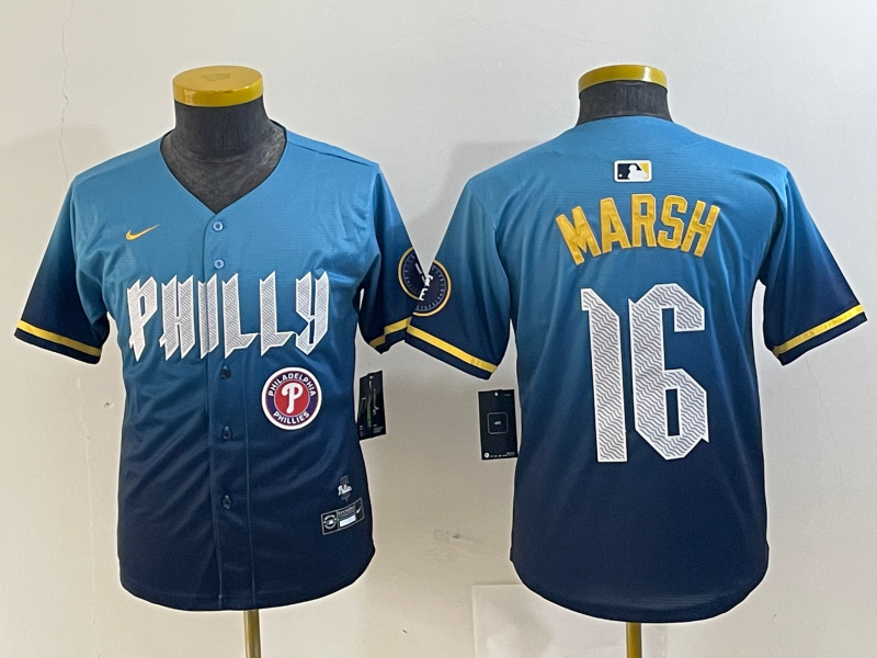 Personalized Youth Philadelphia Phillies #16 Brandon Marsh Blue 2024 City Connect Limited Stitched Jersey